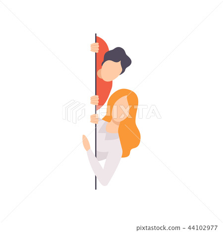 Young man and woman peeping from behind the wall vector Illustration on a white background Young man and woman peeping from behind the wall vector Illustration on a white background 44102977
