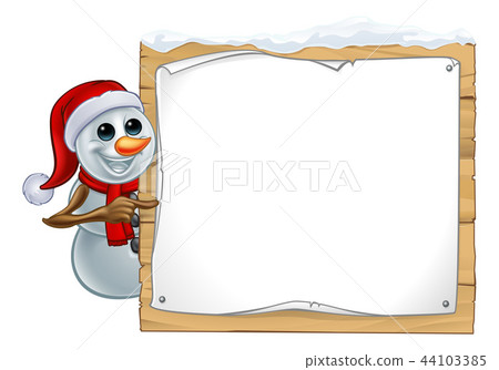 Christmas Snowman Cartoon Sign Christmas Snowman Cartoon Sign 44103385