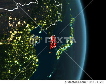 Orbit view of South Korea at night - Stock Illustration [44104129] - PIXTA