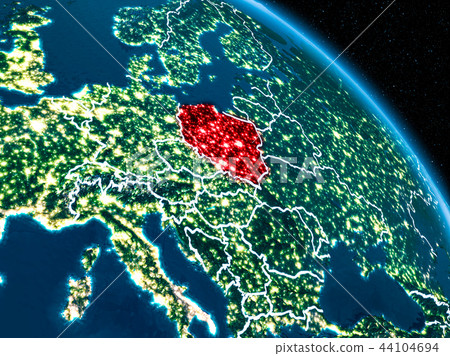 Satellite view of Poland at night 44104694