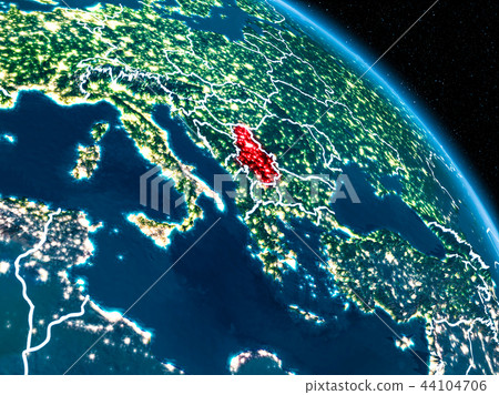 Satellite view of Serbia at night 44104706