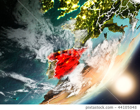 Sun rising above Spain from space - Stock Illustration [44105048] - PIXTA