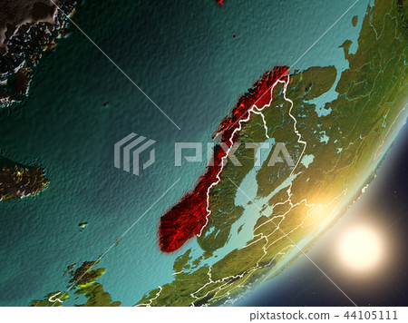 Sun rising above Norway from space Sun rising above Norway from space 44105111