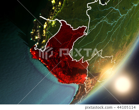 Sun rising above Peru from space Sun rising above Peru from space 44105114
