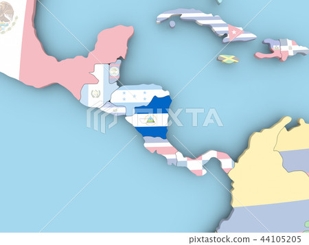Map of Nicaragua with flag on globe Map of Nicaragua with flag on globe 44105205