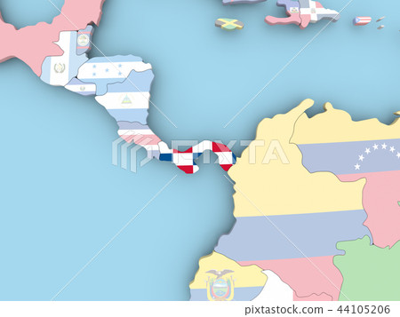 Map of Panama with flag on globe 44105206