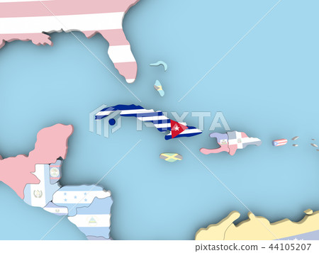 Map of Cuba with flag on globe Map of Cuba with flag on globe 44105207
