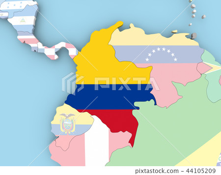 Map of Colombia with flag on globe 44105209