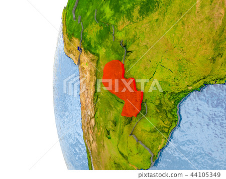 Map of Paraguay on model of globe Map of Paraguay on model of globe 44105349
