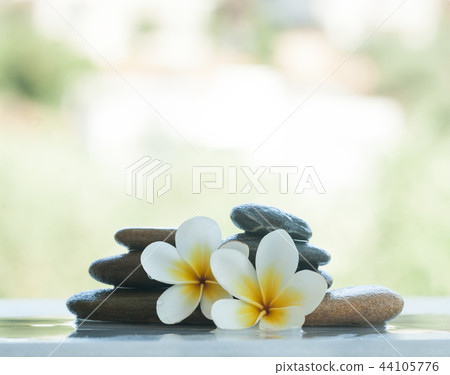 Set with tropical flowers and stones outdoors 44105776