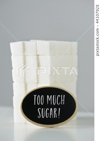 sugar cubes and text too much sugar 44107928