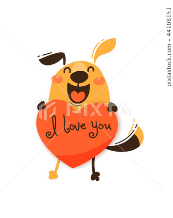 A happy dog with a valentine and message I love you. Vector illustration in cartoon style A happy dog with a valentine and message I love you. Vector illustration in cartoon style 44108151