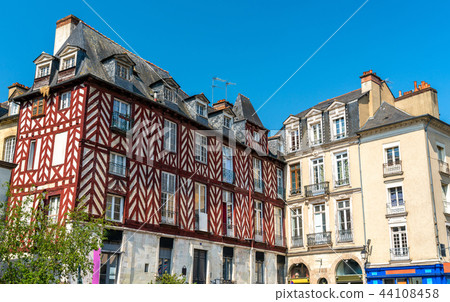 Traditional half-timbered houses in the old town of Rennes, France Traditional half-timbered houses in the old town of Rennes, France 44108458