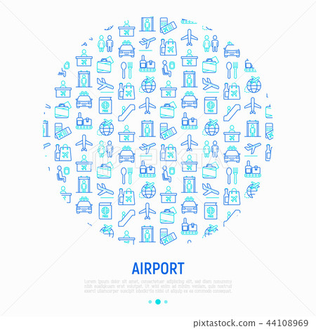 Airport concept in circle with thin line icons 44108969