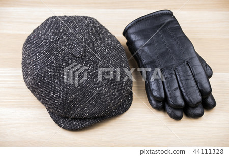 Vintage Hat gloves wooden table  44111328