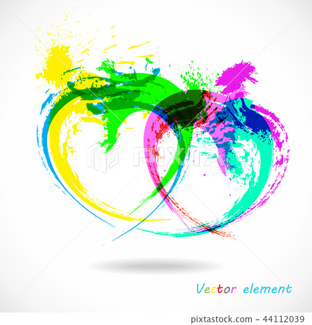 Colorful Grunge Heart. Splash Abstract Brush Effect. Vector. 44112039