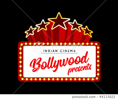Bollywood is a traditional Indian movie. Vector illustration with marquee lights 44113822