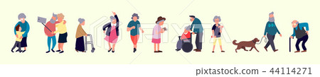 Crowd of elderly people. Senior outdoor activities. Old men and women walking. Recreation and Crowd of elderly people. Senior outdoor activities. Old men and women walking. Recreation and 44114271