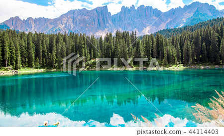 The Karersee, a lake in the Italian Dolomites The Karersee, a lake in the Italian Dolomites 44114403