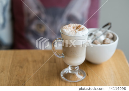 coffee latte with cinnamon at cafe place wooden coffee latte with cinnamon at cafe place wooden 44114998