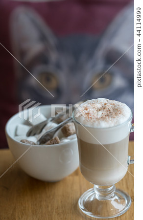 coffee latte with cinnamon at cafe place wooden coffee latte with cinnamon at cafe place wooden 44114999