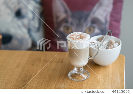 coffee latte with cinnamon at cafe place wooden coffee latte with cinnamon at cafe place wooden 44115005
