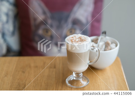 coffee latte with cinnamon at cafe place wooden coffee latte with cinnamon at cafe place wooden 44115006