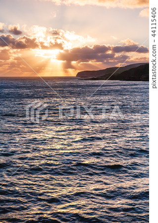 sunset with God rays over Mediterranean sea. 44115406