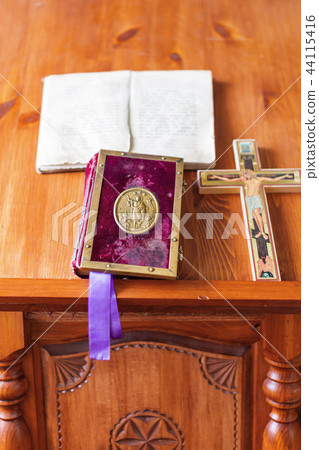 Religious utensils. Details in orthodox church 44115416