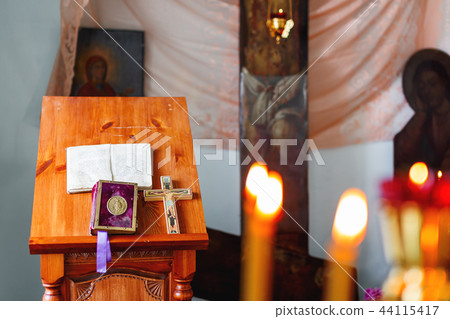 Golden religious utensils.Details in orthodox Golden religious utensils.Details in orthodox 44115417