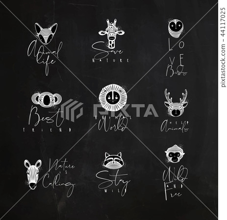 Animals authentic graphic signs chalk - Stock Illustration [44117025 ...