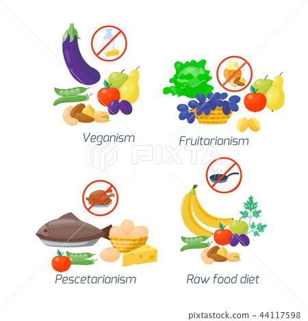 Food diet types vector illustration healthy nutrition concept fruits and vegetables kitchen menu Food diet types vector illustration healthy nutrition concept fruits and vegetables kitchen menu 44117598