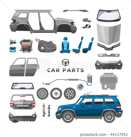 Car service parts flat auto mechanic repair of machines and equipment vector illustration 44117952