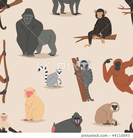 Cartoon monkey character animal wild vector illustration seamless pattern background Cartoon monkey character animal wild vector illustration seamless pattern background 44118043