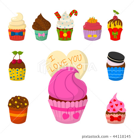 Set of cute vector cupcakes and muffins chocolate celebration birthday food sweet bakery party cute 44118145