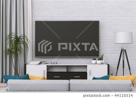 3D rendering of interior living room with Smart TV 44118314