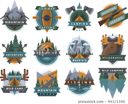 Camping outdoor travel tourism logo badges vector icons Camping outdoor travel tourism logo badges vector icons 44121340