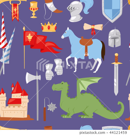 Middle Ages medieval knight Heraldic royal crest elements vintage knighthood castle vector seamless 44121459