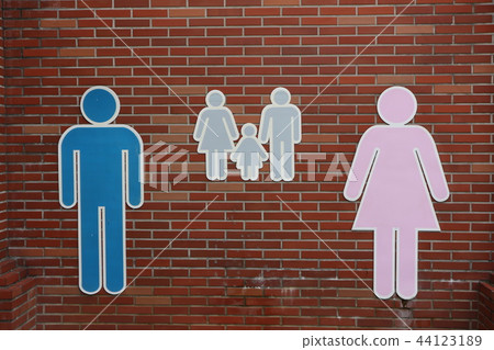 Brick wall background, men and women, logo 44123189