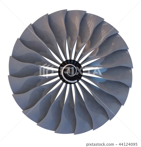 Jet engine, turbine blades of airplane, 3d render Jet engine, turbine blades of airplane, 3d render 44124095