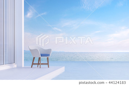 Pool villa terrace with sea view 3d render 44124183