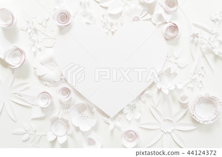 heart frame with white paper flower heart frame with white paper flower 44124372