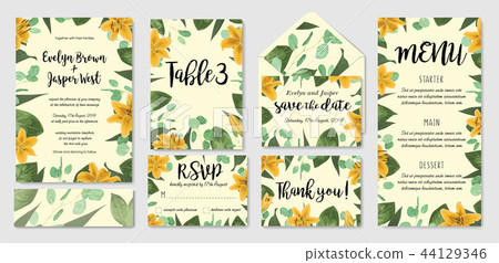 Template set wedding invite, invitation menu, rsvp 44129346