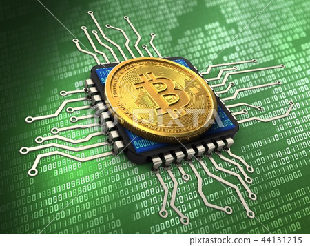 3d illustration of bitcoin with cpu 44131215