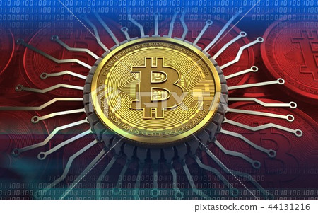 3d illustration of bitcoin with integrated chip 3d illustration of bitcoin with integrated chip 44131216