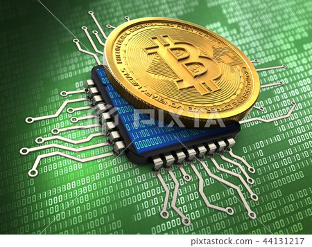 3d illustration of bitcoin with cpu 3d illustration of bitcoin with cpu 44131217
