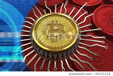 3d illustration of bitcoin with integrated chip 3d illustration of bitcoin with integrated chip 44131218