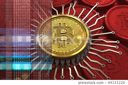 3d illustration of bitcoin with integrated chip 3d illustration of bitcoin with integrated chip 44131220