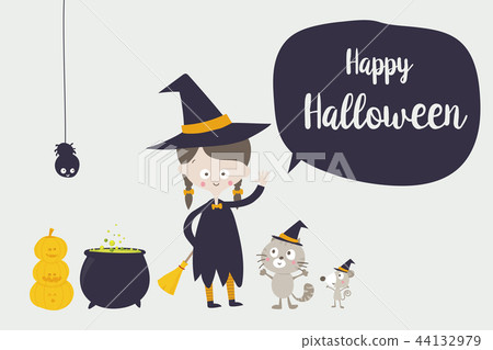 Cute witch cat spider and rat cartoon character Cute witch cat spider and rat cartoon character 44132979
