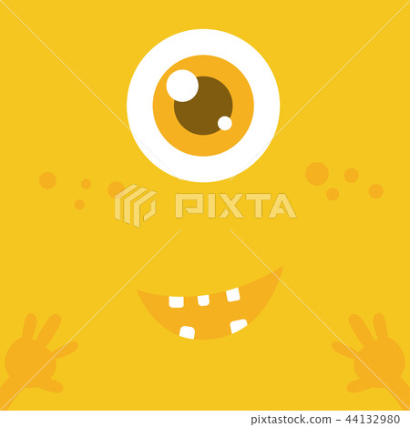 Cute monster cartoon face over yellow abstract 44132980